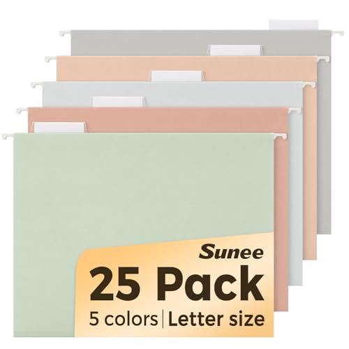 SUNEE 25 Count Hanging File Folders, Pastel Colors,