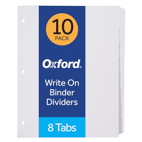 Modern Oxford Binder Dividers for 3 Ring Binders, 10 Pack, 8-Tab Kit
