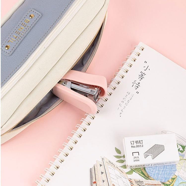 Modern Pink Color Mini Stapler with Staples,Small Cute Stapler