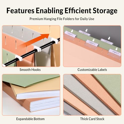 SUNEE 25 Count Hanging File Folders, Pastel Colors,